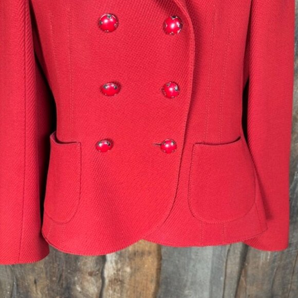 Emanuel Ungaro Red Wool/Silk Double Fitted Blazer - Size 4 - Picture 5 of 13